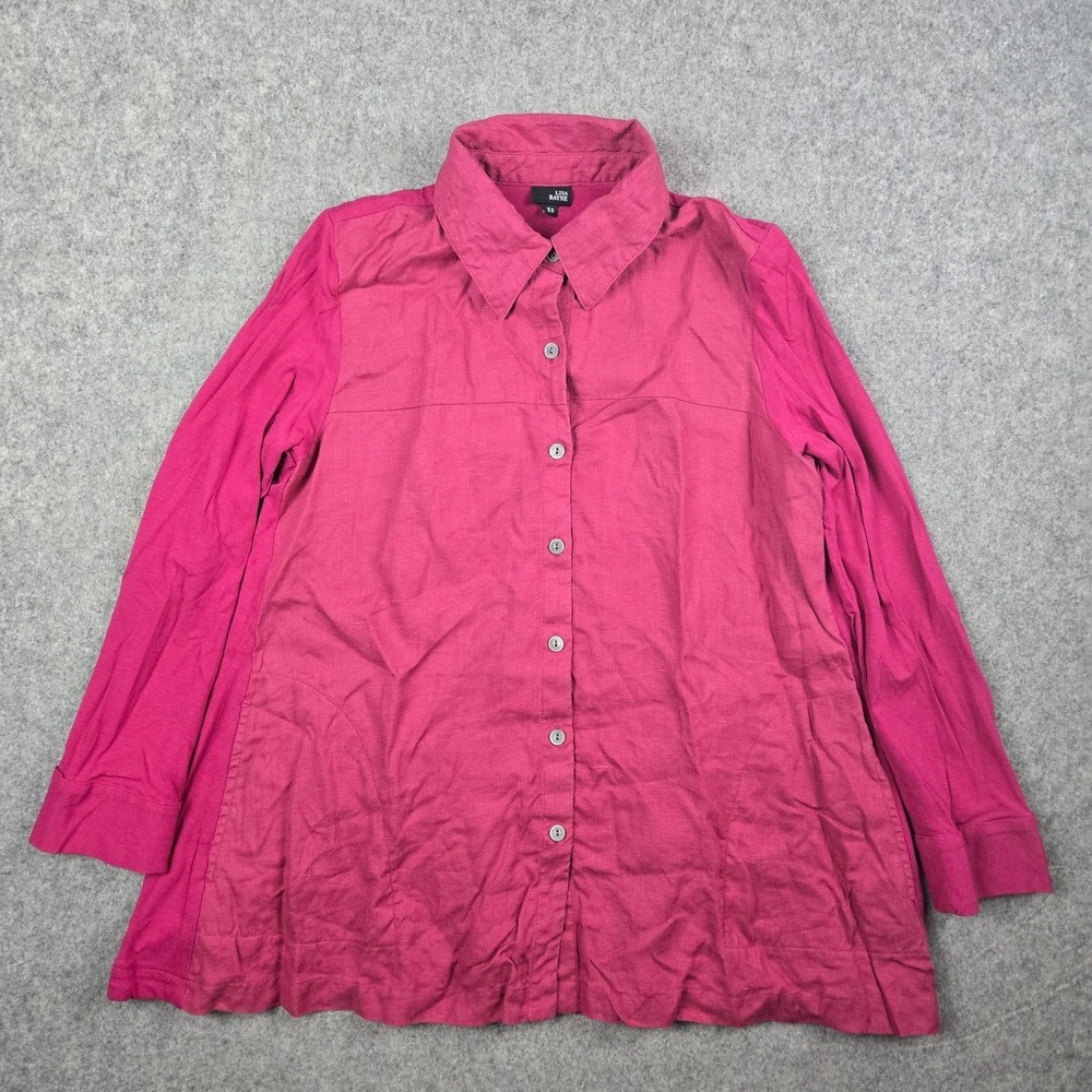Lisa Bayne Tunic Shirt Womens XS Pink Linen Bamboo Long Sleeve Button Lagenlook